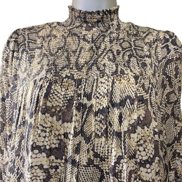 Anthropologie X Karlie Smocked Chiffon Tiered Snake Print Dress Western Festival - Picture 4 of 16